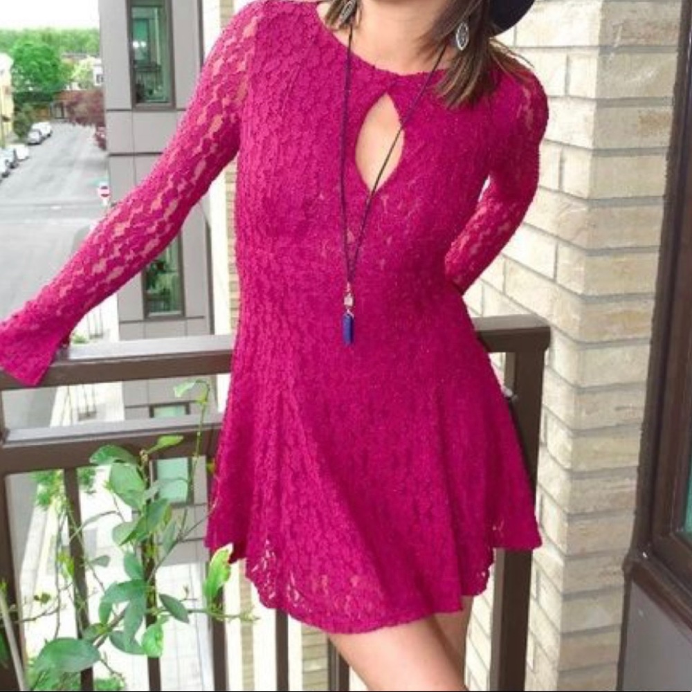 Free People Crimson Lace Skater Dress